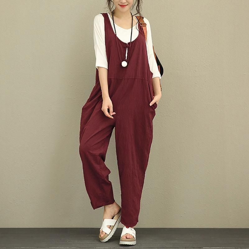 Oversized Losse Casual Katoenen Jumpsuit