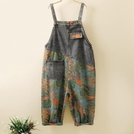 Plus Maat Geverfde Denim Harem Losse Jumpsuit