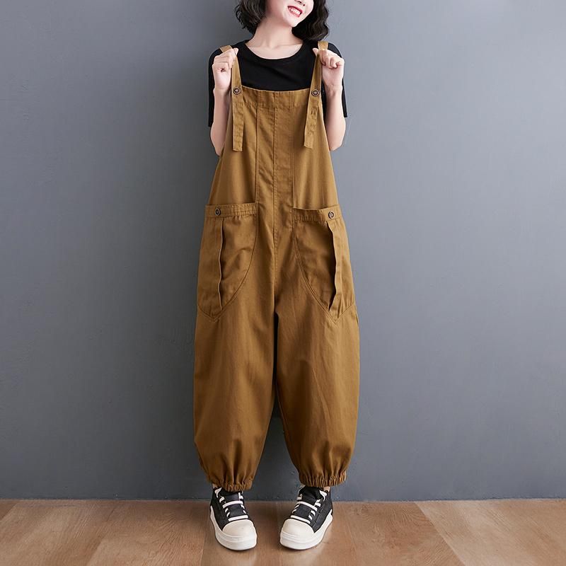 Plus Maat Losse Casual Katoenen Linnen Jumpsuit