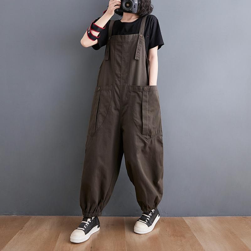 Plus Maat Losse Casual Katoenen Linnen Jumpsuit