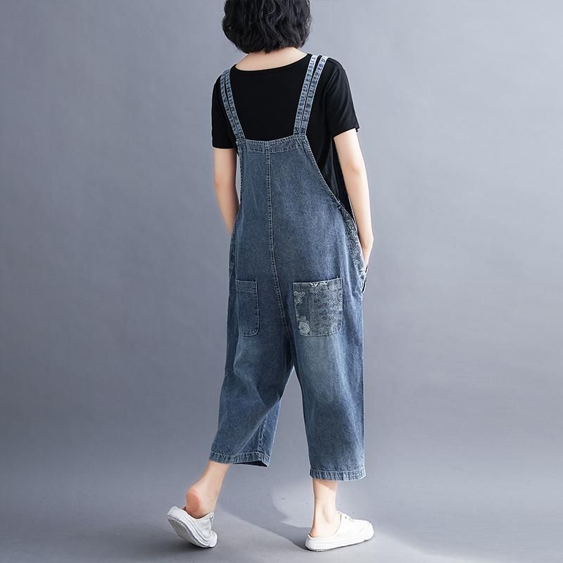 Plus Maat Losse Wijde Pijpen Denim Jumpsuit