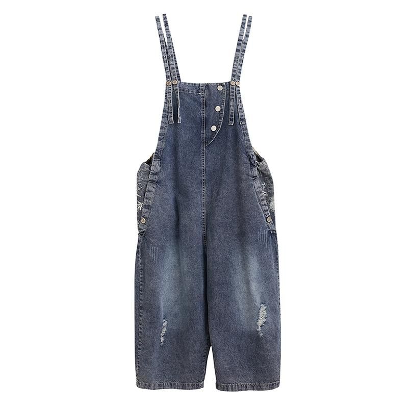 Plus Maat Losse Wijde Pijpen Denim Jumpsuit