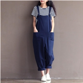 Preppy Stijl Casual Losse Linnen Jumpsuit