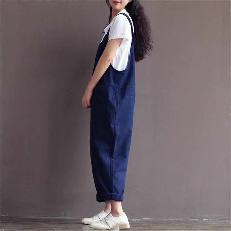 Preppy Stijl Casual Losse Linnen Jumpsuit