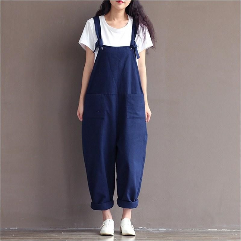 Preppy Stijl Casual Losse Linnen Jumpsuit