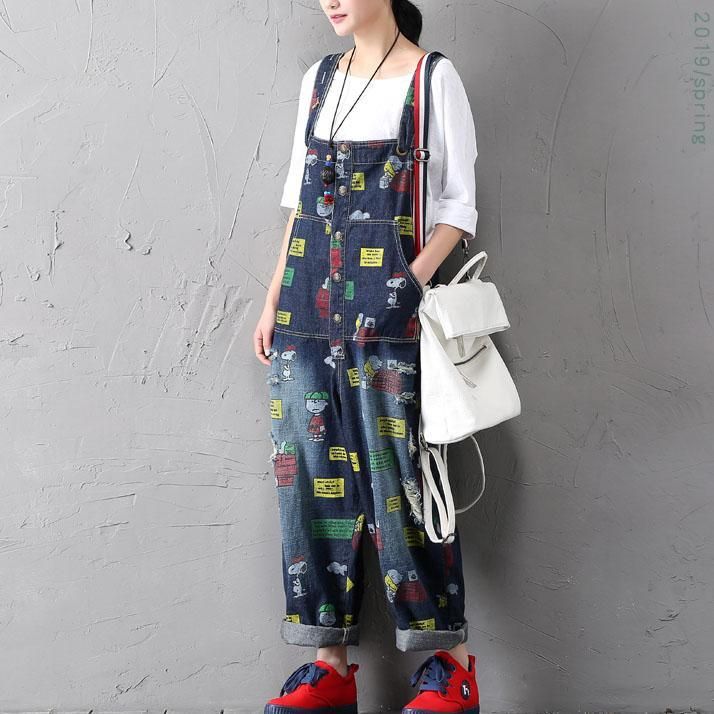 Retro Denim Jumpsuit Met Cartoonprint