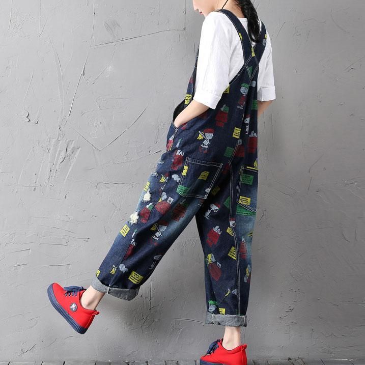 Retro Denim Jumpsuit Met Cartoonprint