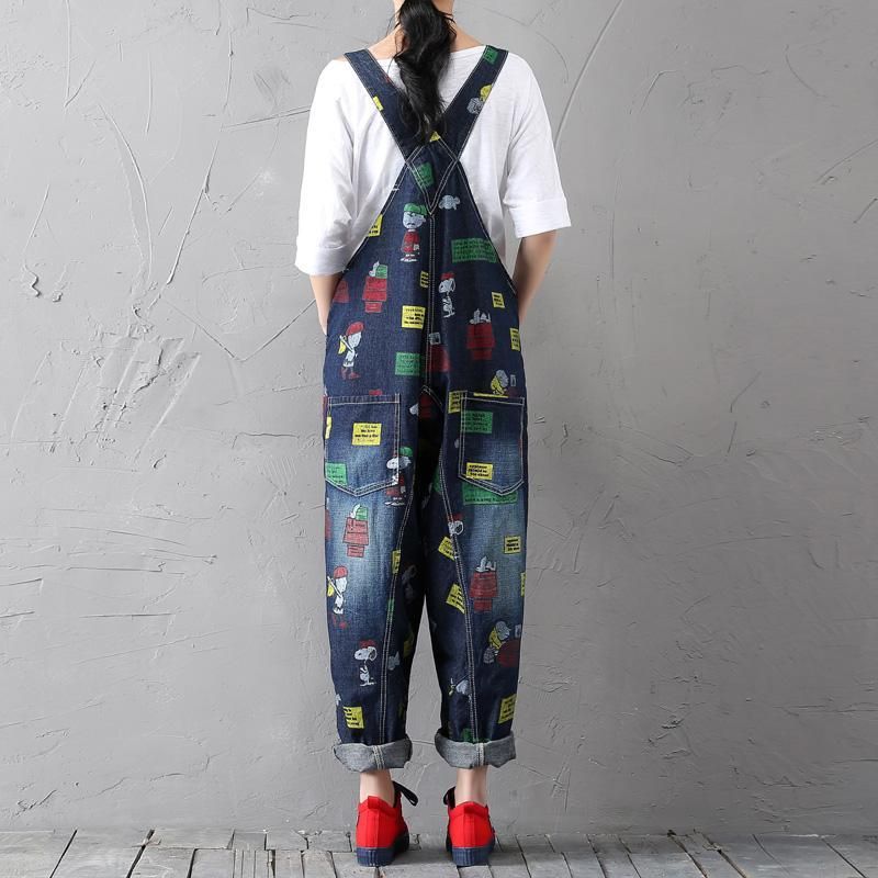 Retro Denim Jumpsuit Met Cartoonprint