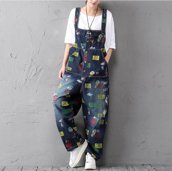 Retro Denim Jumpsuit Met Cartoonprint