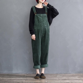 Retro Losvallende Corduroy Damesjumpsuit Met Wijde Pijpen