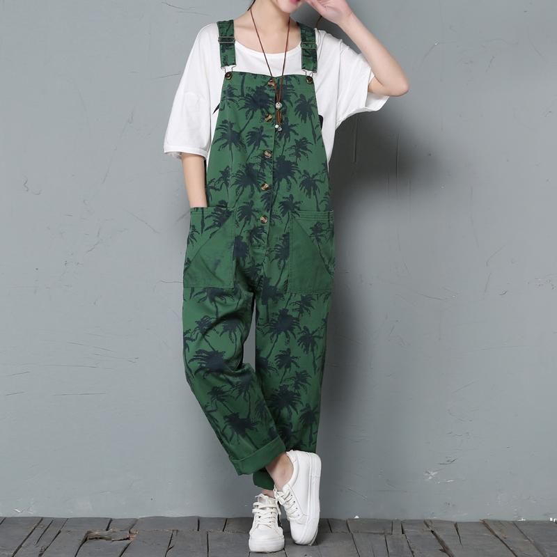 Spring Bib Dames Losse Casual Print Jumpsuit