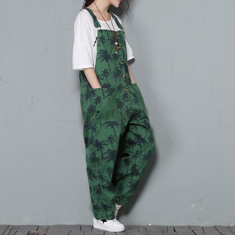 Spring Bib Dames Losse Casual Print Jumpsuit