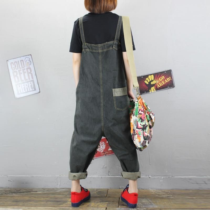 Vintage Dames Losse Denim Jumpsuit