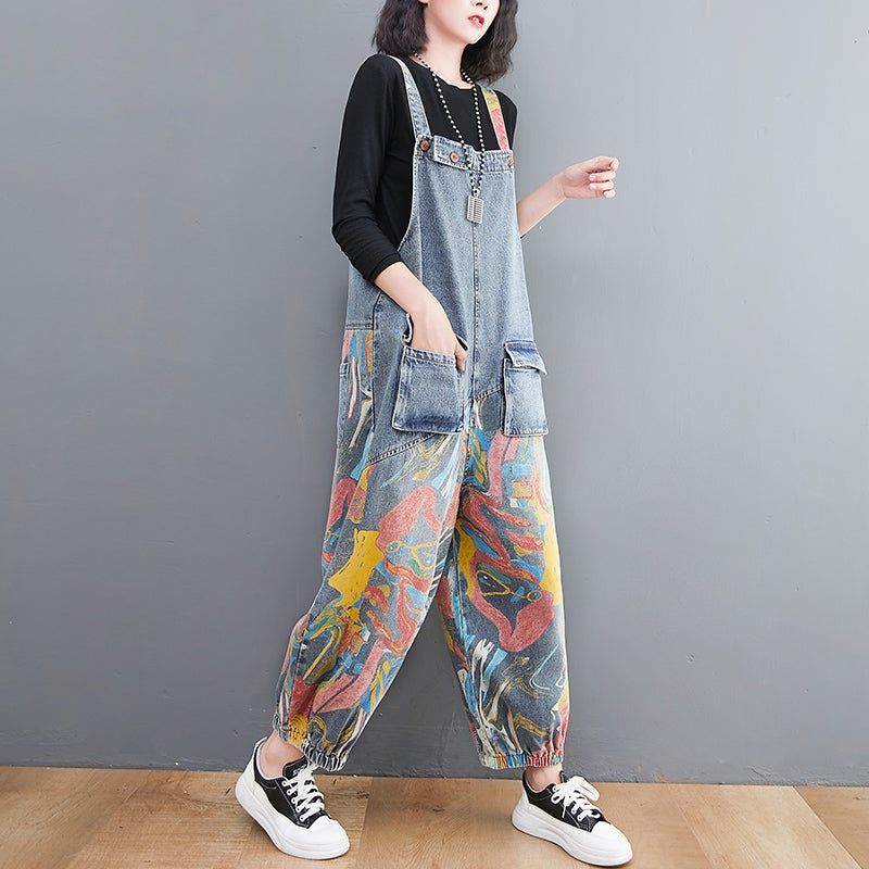 Vrouwen Lente Zomer Losse Katoenen Denim Jumpsuit