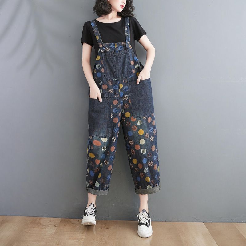 Vrouwen Lente Zomer Retro Potten Losse Denim Harem Jumpsuit