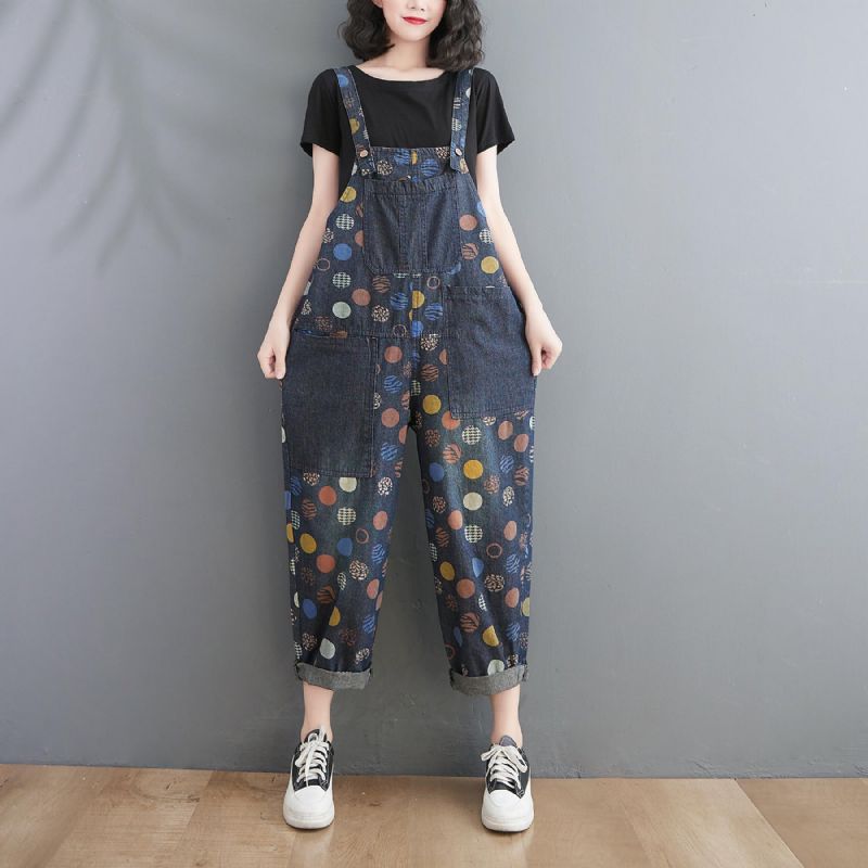 Vrouwen Lente Zomer Retro Potten Losse Denim Harem Jumpsuit