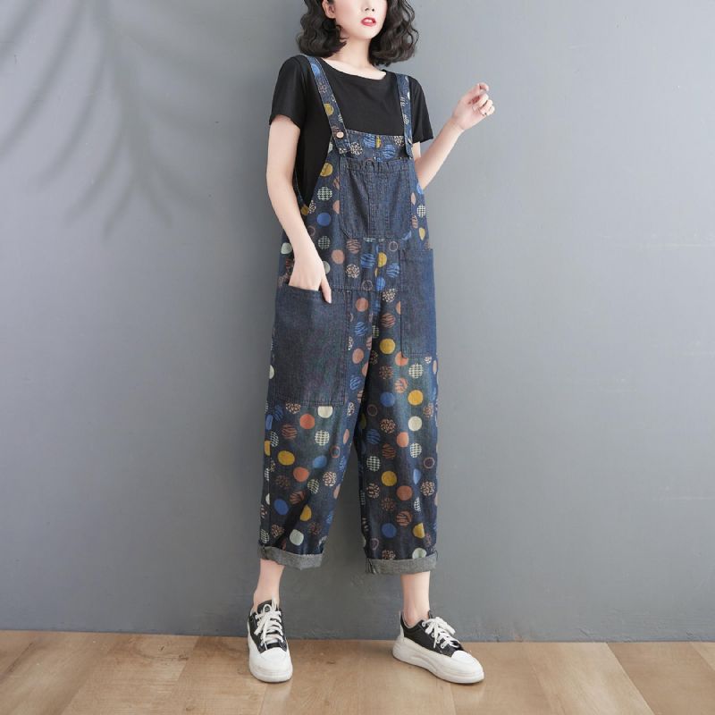 Vrouwen Lente Zomer Retro Potten Losse Denim Harem Jumpsuit