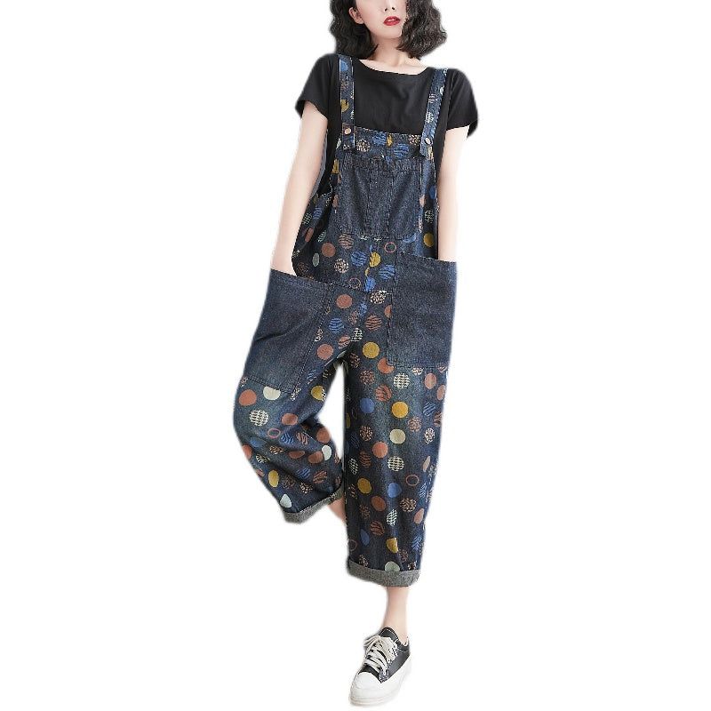 Vrouwen Lente Zomer Retro Potten Losse Denim Harem Jumpsuit