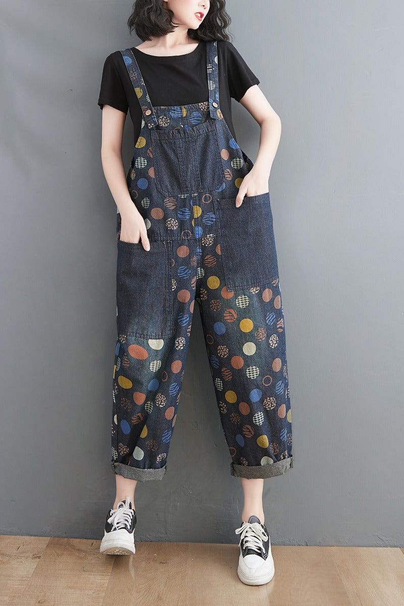 Vrouwen Lente Zomer Retro Potten Losse Denim Harem Jumpsuit