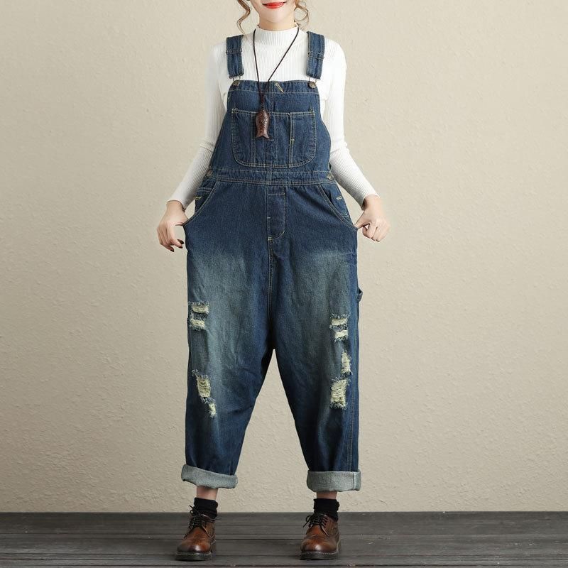 Vrouwen Losse Gaten Denim Jumpsuits