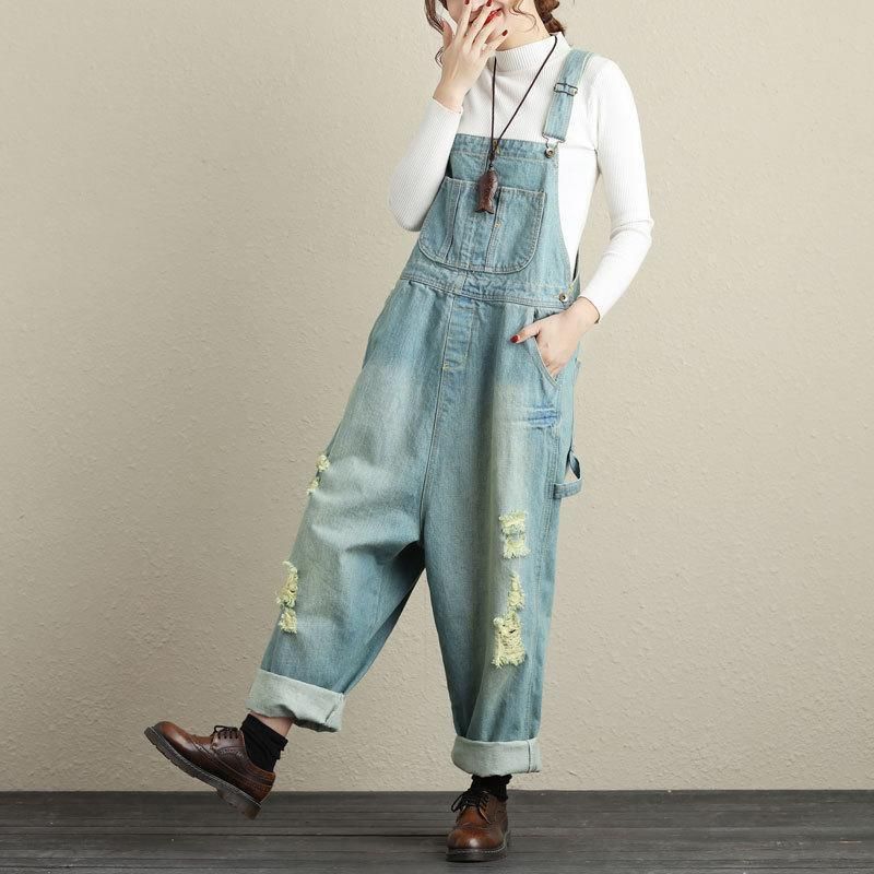 Vrouwen Losse Gaten Denim Jumpsuits