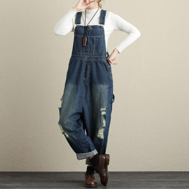 Vrouwen Losse Gaten Denim Jumpsuits