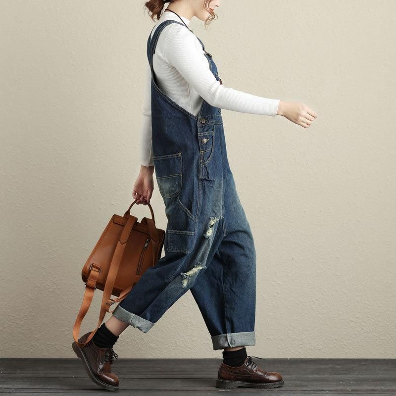 Vrouwen Losse Gaten Denim Jumpsuits