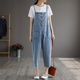 Zomer Dames Patchwork Tencel Denim Jumpsuit