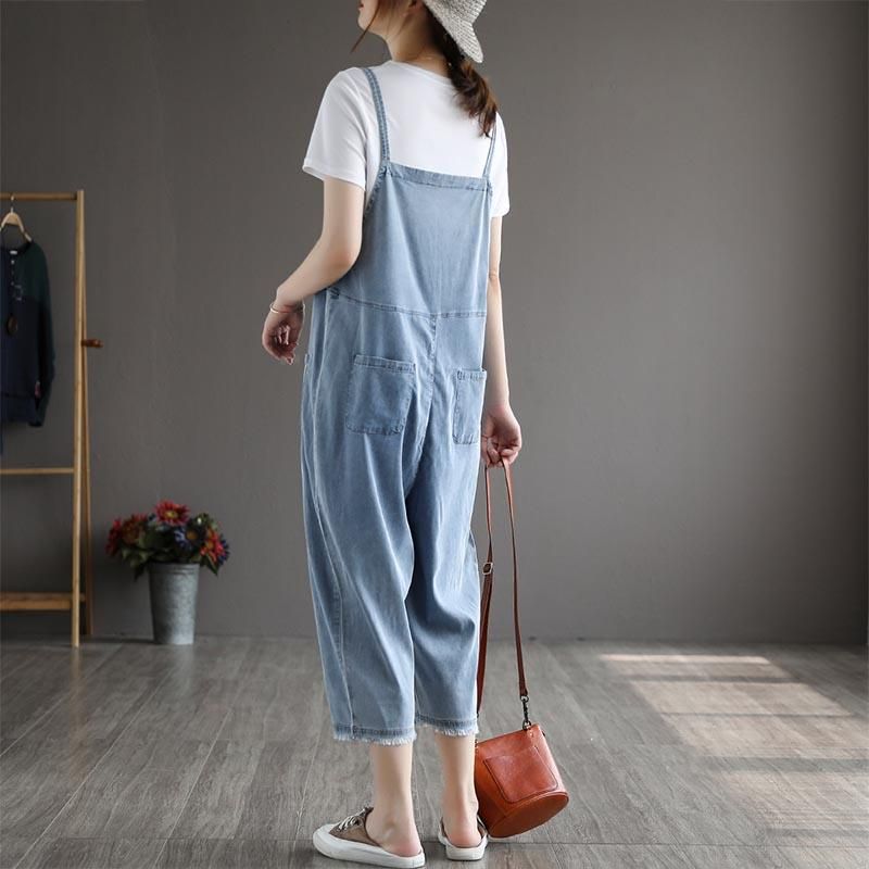 Zomer Dames Patchwork Tencel Denim Jumpsuit