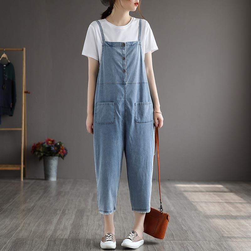 Zomer Dames Patchwork Tencel Denim Jumpsuit