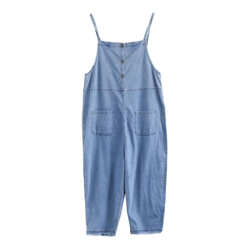 Zomer Dames Patchwork Tencel Denim Jumpsuit