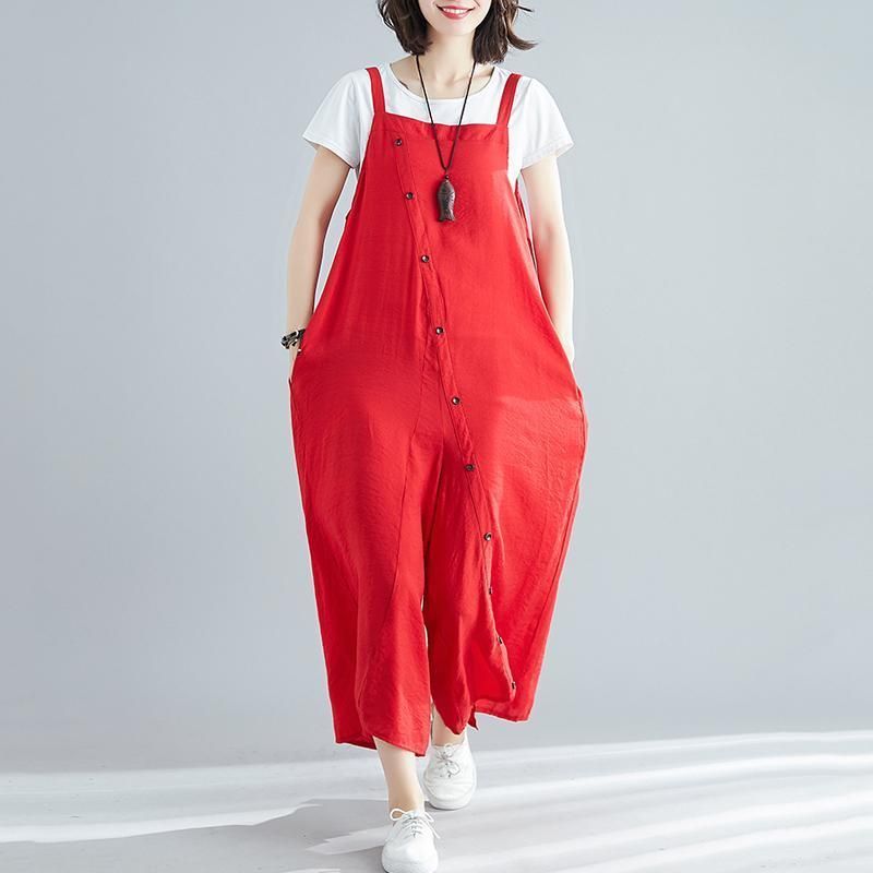 Zomer Solid Single Button Casual Losse Jumpsuits Voor Dames