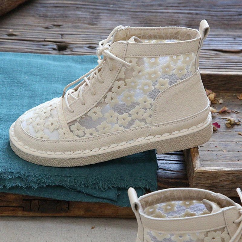 Daisy Geborduurde Mesh Ademende Platte Schoenen Sandalen Laarzen