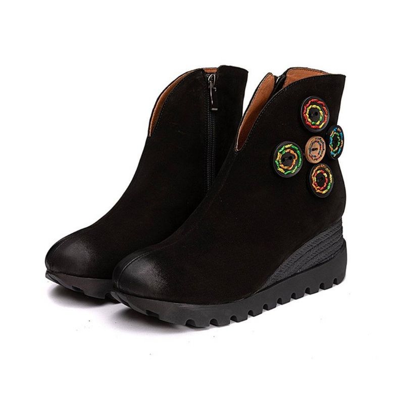 Dames Leren Bottons Platform Retro Laarzen