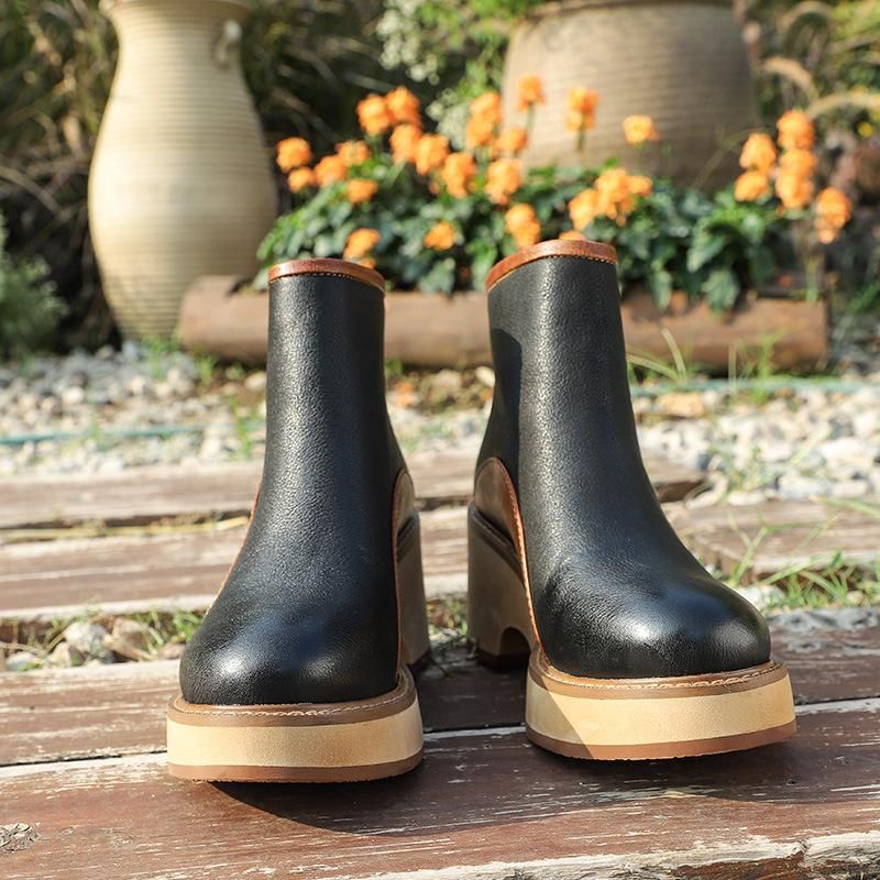 Dames Vintage Herfst Dikke Slipsole Laarzen