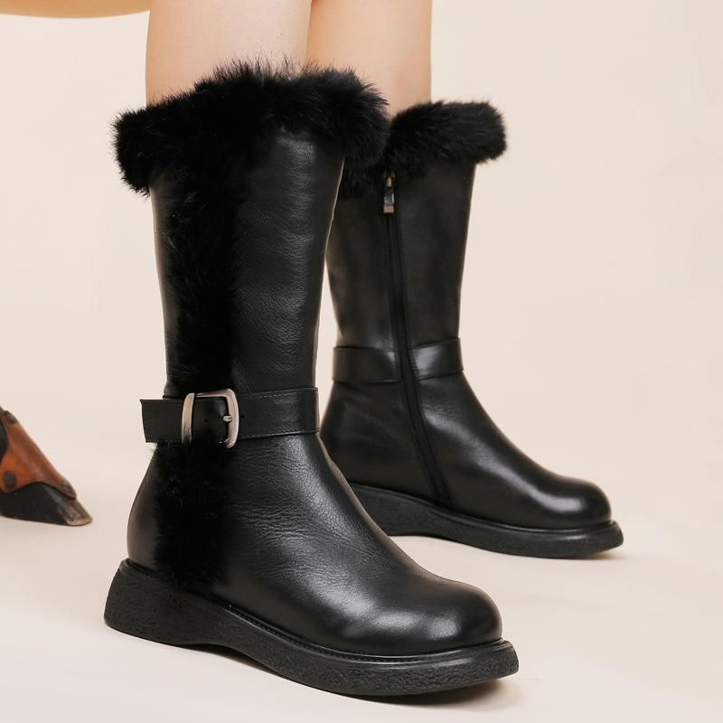 Dames Winter Faux Fur Riem Leren Snowboots Sneeuwlaarzen