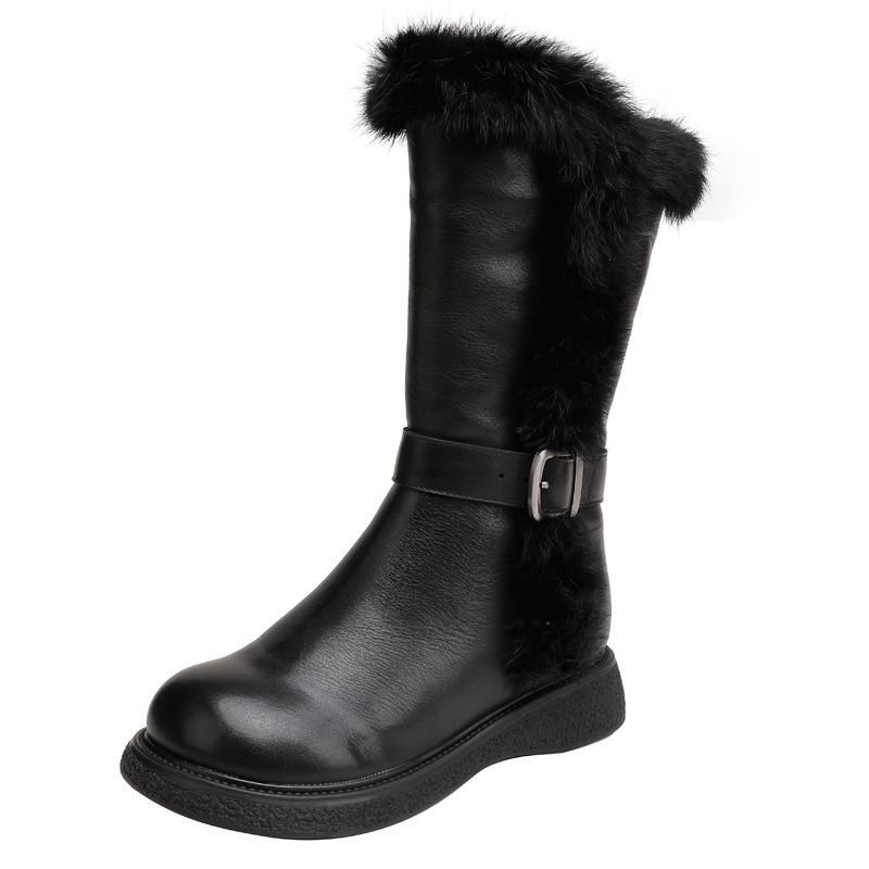 Dames Winter Faux Fur Riem Leren Snowboots Sneeuwlaarzen