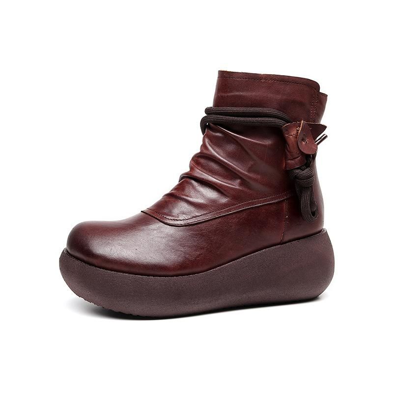 Herfst Retro Soft Sole Leren Platform Laarzen