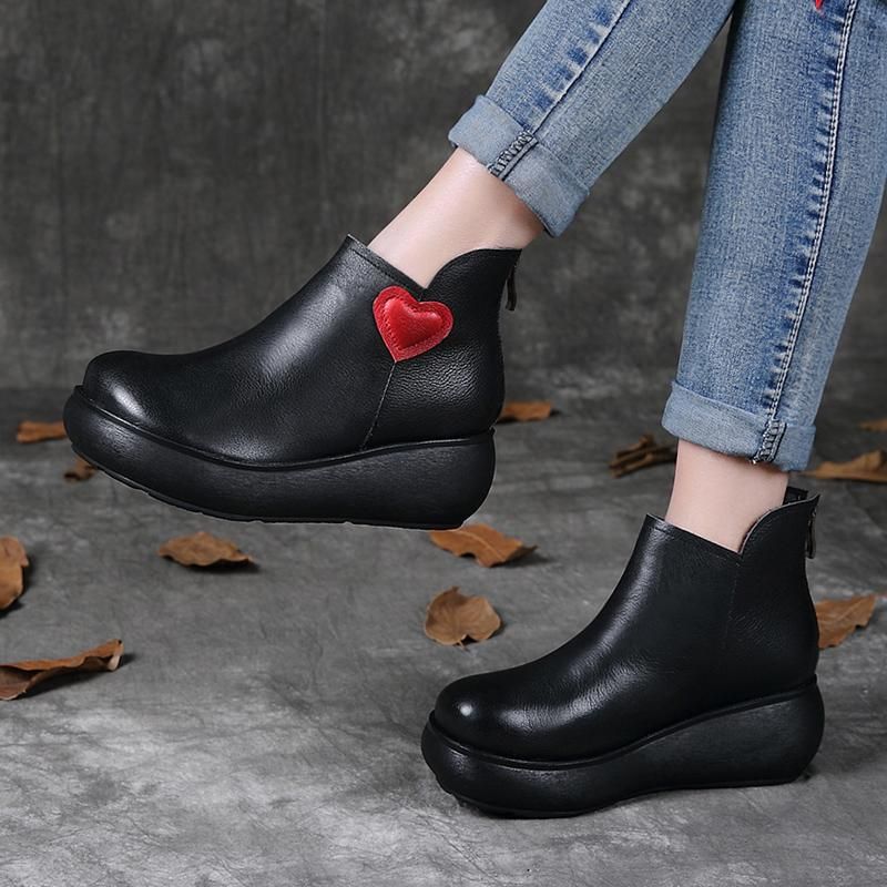 Herfst Winter Retro Leren Platform Casual Enkellaarsjes