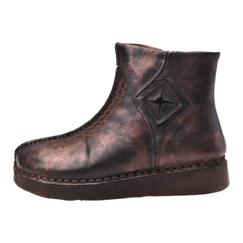 Retro Leren Enkellaarsjes Platte Bodem Martin Laarzen Boots Schoenen