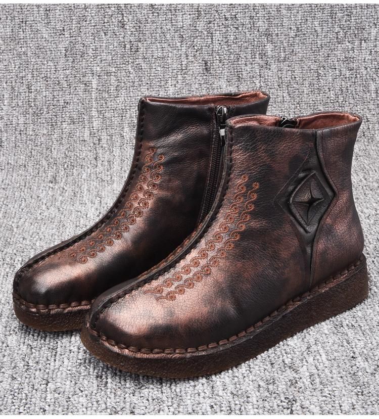 Retro Leren Enkellaarsjes Platte Bodem Martin Laarzen Boots Schoenen