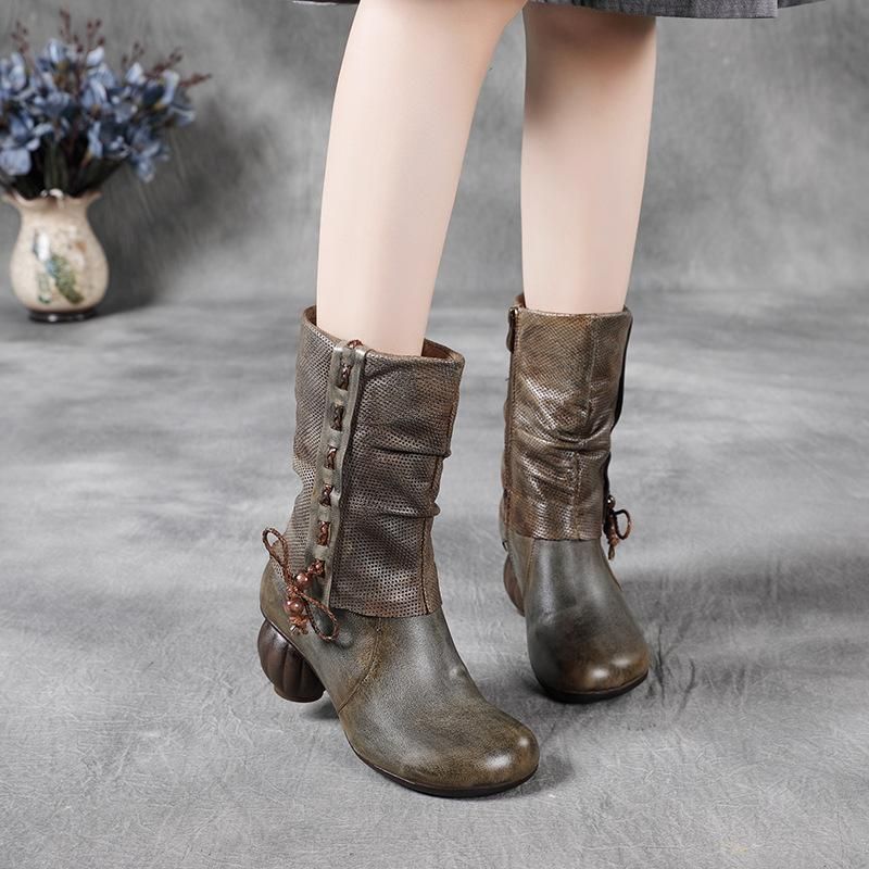 Winter Lente Retro Lederen Faux Fur Boots