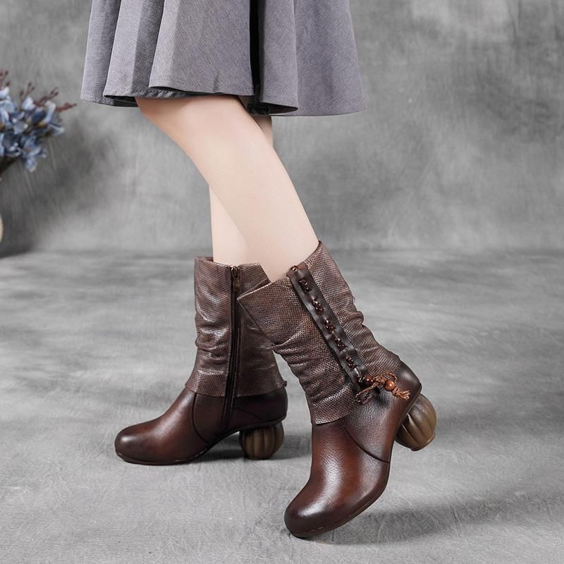 Winter Lente Retro Lederen Faux Fur Boots