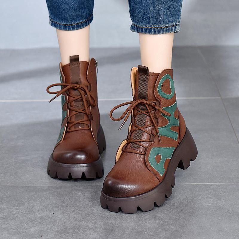 Winter Retro Leren Patchwork Platform Casual Laarzen