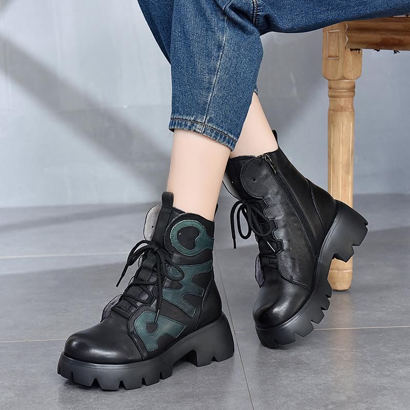 Winter Retro Leren Patchwork Platform Casual Laarzen