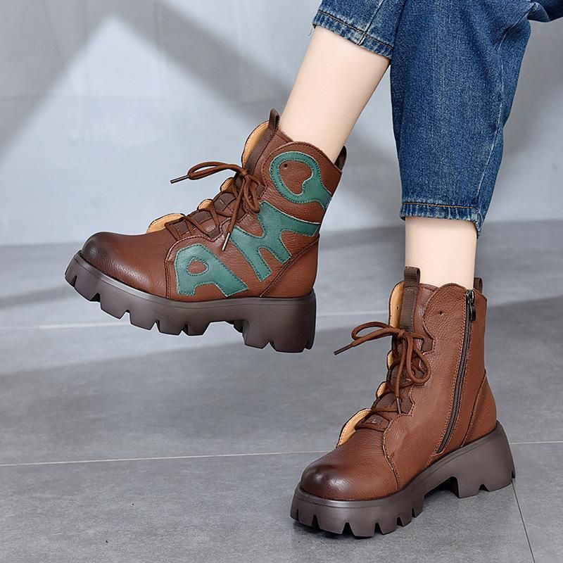 Winter Retro Leren Patchwork Platform Casual Laarzen