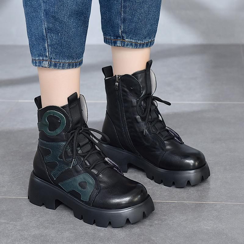 Winter Retro Leren Patchwork Platform Casual Laarzen