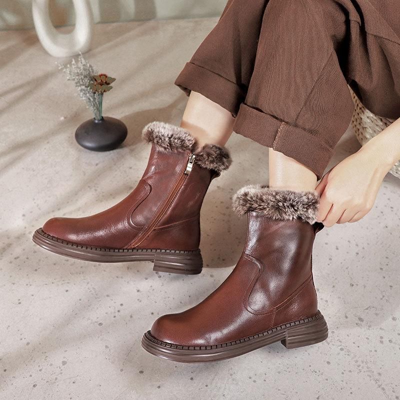 Winter Retro Leren Pluche Casual Faux Fur Boots