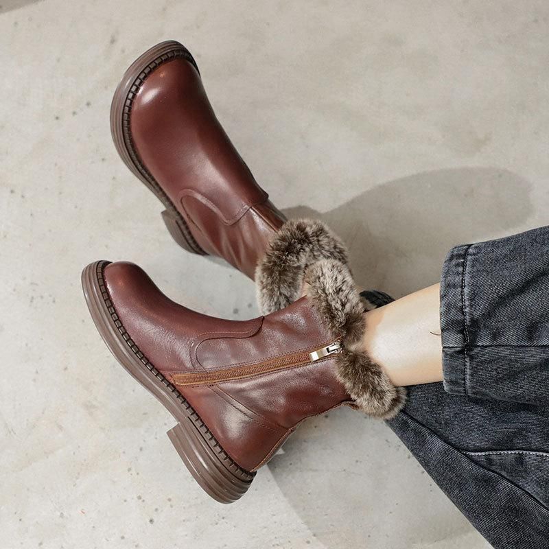 Winter Retro Leren Pluche Casual Faux Fur Boots