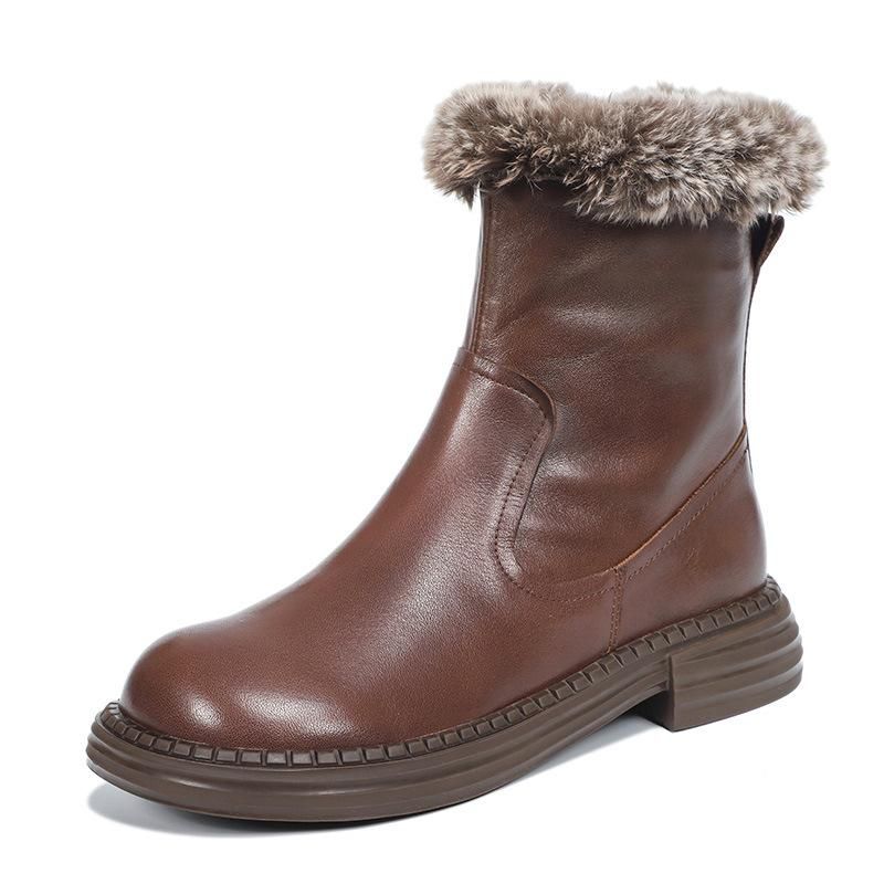 Winter Retro Leren Pluche Casual Faux Fur Boots